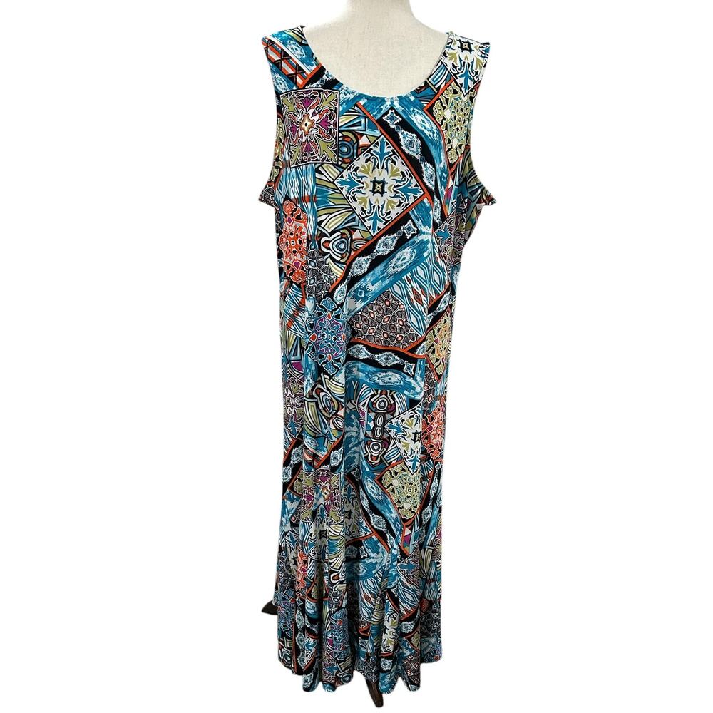 Attitudes by Renee Printed Godet Sleeveless Maxi Dress Plus Size 2X EUC